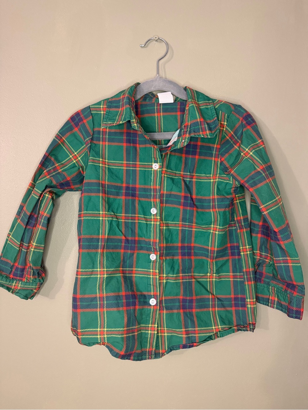 Kids Green Plaid Button-Down Shirt with Tartan Accent - Unbranded